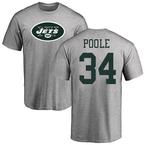 New York Jets Men Ash Brian Poole Name and Number Logo NFL Football #34 T Shirt->nfl t-shirts->Sports Accessory